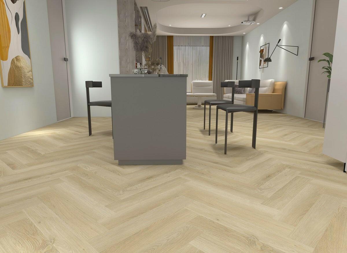 H04 Light Champagne Woden Flooring | Waterproof Herringbone SPC Vinyl
