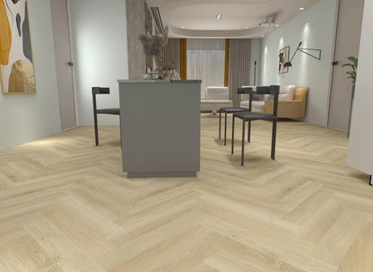 H04 Light Champagne Woden Flooring | Waterproof Herringbone SPC Vinyl